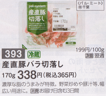 産直豚バラ切り落としの値段202001(